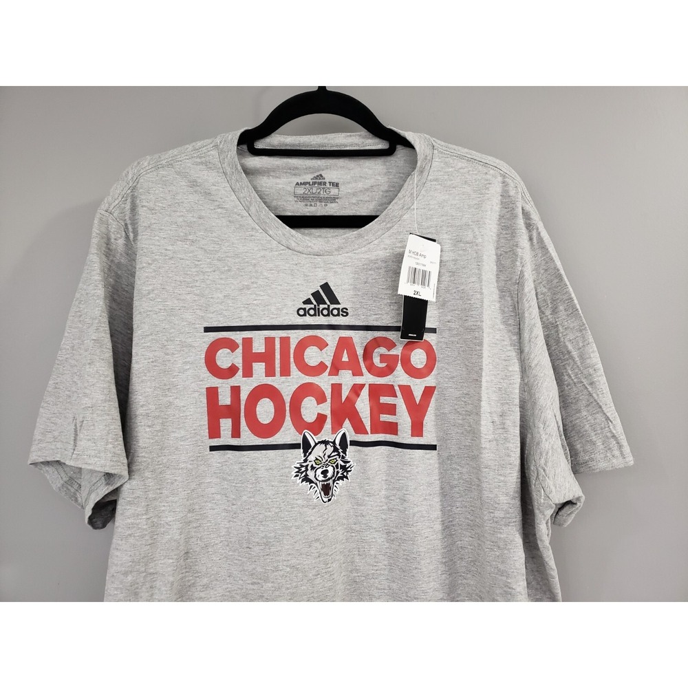 NEW ADIDAS 2XL Howlin Wolf Chicago Wolves Hockey Adult Mens Tshirt shirt tee